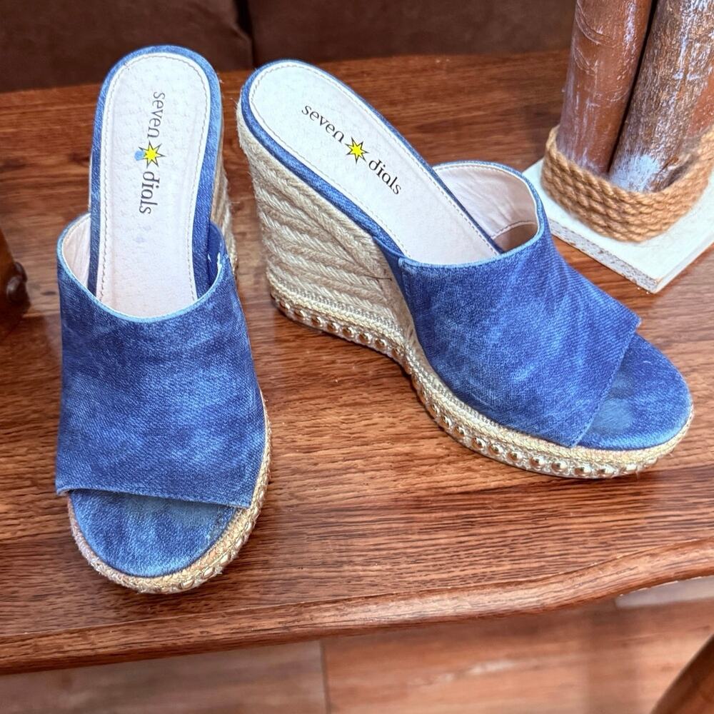 Seven Dials "Shania" Sz 5 1/2 Espadrille Wedge Sandal Blue/Fabric denim color